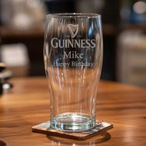 Personalised pint glass engraved with the Stout and Message Pint design