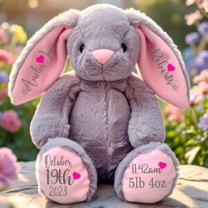 Personalised grey and pink bunny rabbit